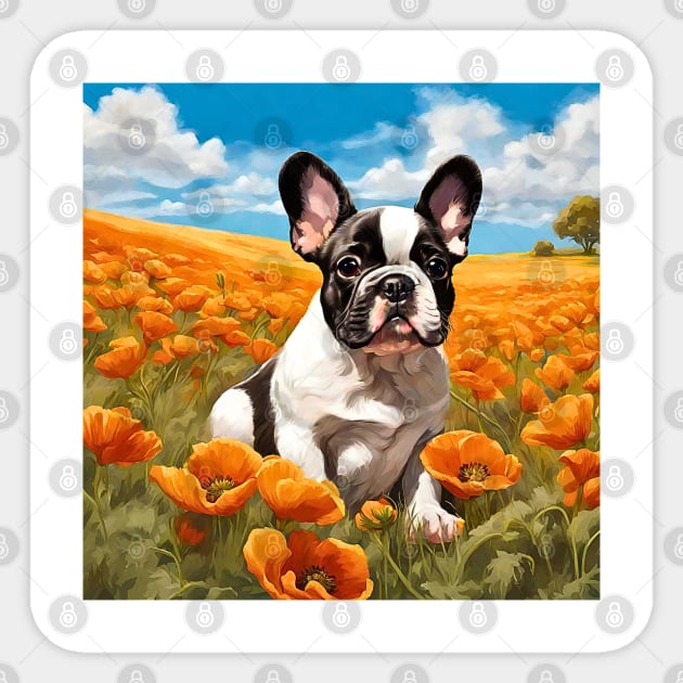 California Poppy French Bulldog Puppy Sticker by Doodle and Things